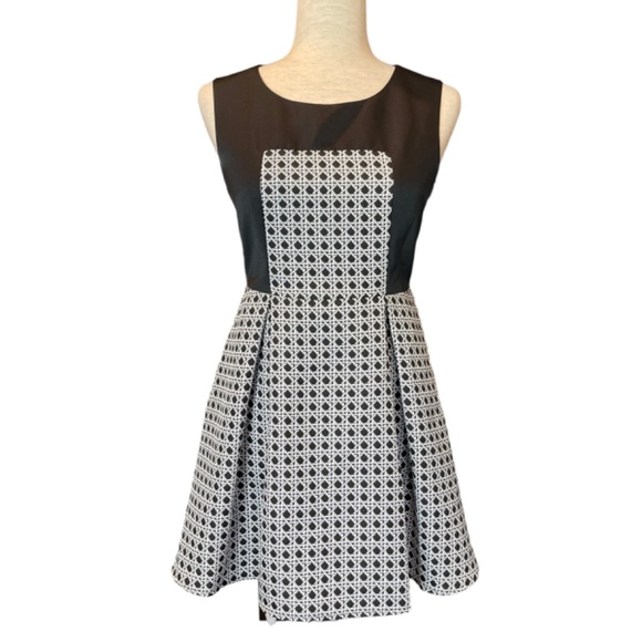 Eruner Satin and Geometric Print Brocade Fit and Flare Dress - Picture 1 of 8